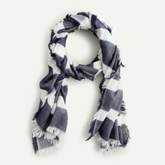 J. CREW Oblong NAVY+WHITE Stripe Scarf - Picture 1 of 4